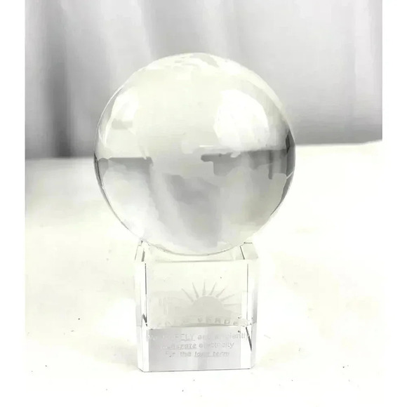 VTG Crystal Tabletop Etched Earth Globe W/Base Stand Blue Velvet Box - Picture 10 of 16